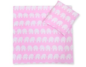 Set de lenjerie cu cărucior cu pilotă și pernă 2 bucăți - Elephants pink