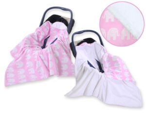 Pătură mare cu scaun auto cu două fețe pentru bebeluși - Elephant pink