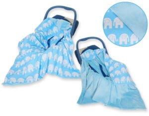 Pătură mare cu scaun auto cu două fețe pentru bebeluși - Elephants blue