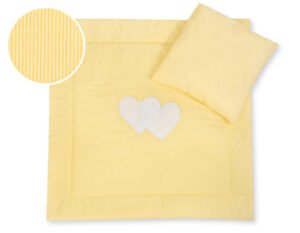 Set de lenjerie de până cu plapumă și pernă 2 bucăți - Fâșii galbene cu inimi