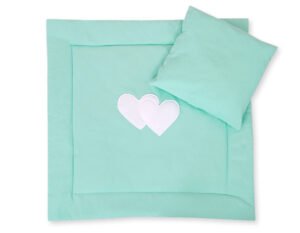 Set de lenjerie pentru cărucior cu pilotă și pernă, 2 bucăți - Hearts mint