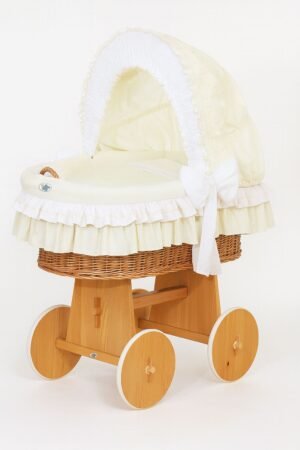 Pătuț cu glugă Moses Basket Wicker Bellamy - natural + crem de așternut