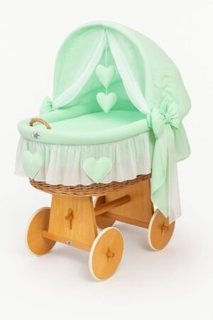 Pătuț cu glugă Moses Basket Wicker Amelie - natural + lenjerie mint