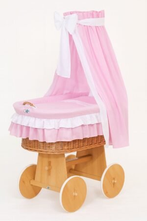 Moses Basket Wicker drape pătuț Bellamy - natural + așternut roz