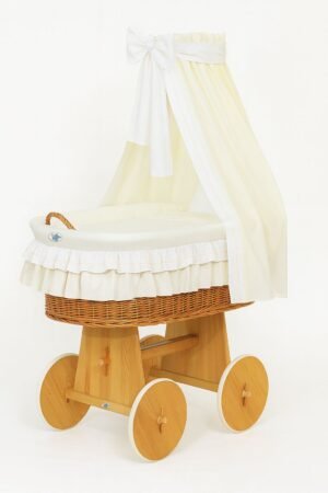 Moses Basket Wicker drape pătuț Bellamy - natural + crem de așternut