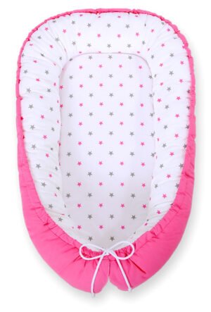 Cuib de bebeluș cu două fețe Premium Cocoon pentru sugari BOBONO- stele gri-roz/ roz
