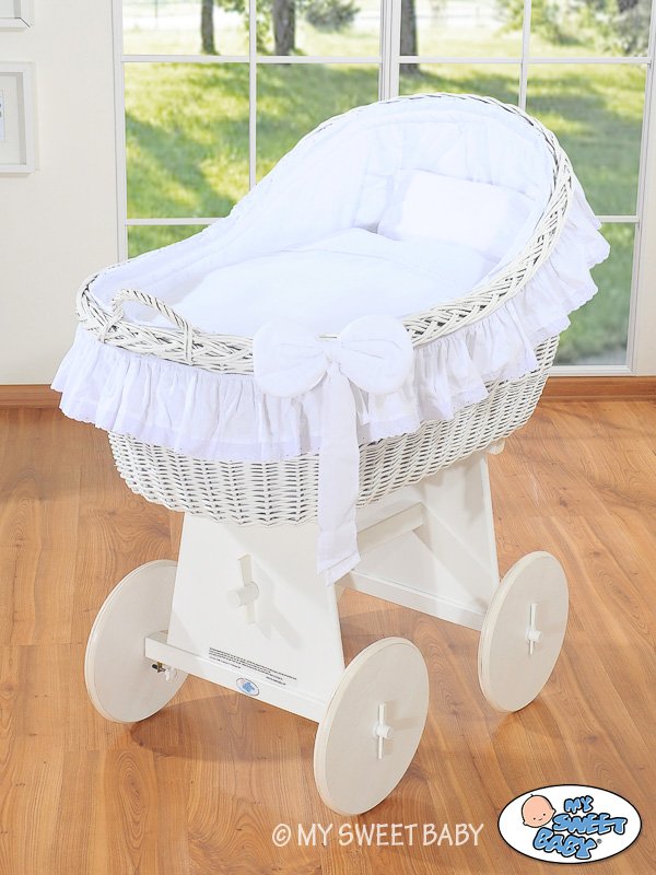 Pătuț cu glugă din nuiele Moses Basket Carina - alb + lenjerie albă - imagine 2