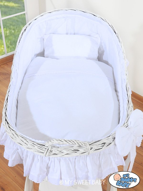 Pătuț cu glugă din nuiele Moses Basket Carina - alb + lenjerie albă - imagine 3
