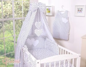 Baldachinul din material textil - Hanging Hearts cu puncte negre pe fond alb