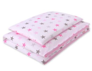 Set de lenjerie de pat pentru bebeluși din bumbac de 2 bucăți 140x200 Junior - gri stele - roz / roz