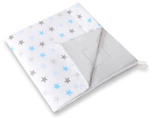 Covoraș de joacă teepee cu două fețe și umplutură - Stele gri-albăstrui/gri