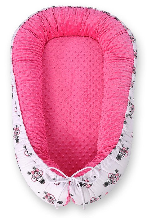 Cuibul de bebeluși cu cocoon Premium cu două fețe pentru sugari BOBONO minky - zebre roz