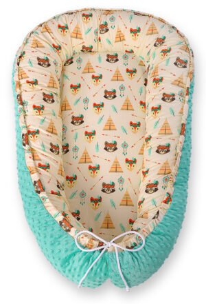 Cuibul de bebeluș cu cocoon Premium cu două fețe pentru sugari BOBONO minky - teepee