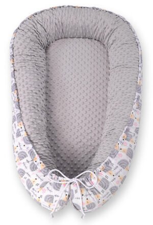 Baby Nest cocoon Premium cu două fețe pentru sugari BOBONO minky - gri arici