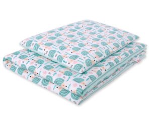 Set de lenjerie de pat pentru bebeluși din bumbac de 2 bucăți 135x100 cm - hedgehogs mint