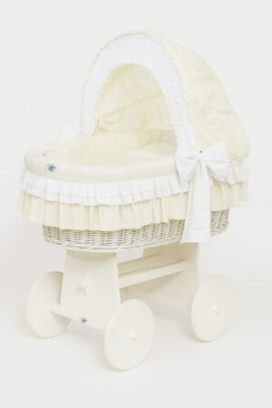 Pătuț cu glugă Moses Basket Wicker Bellamy - alb + așternut crem