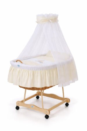 Pătuț cu drapaj din Moses Basket Wicker Donkey Luca - natural + crem de așternut