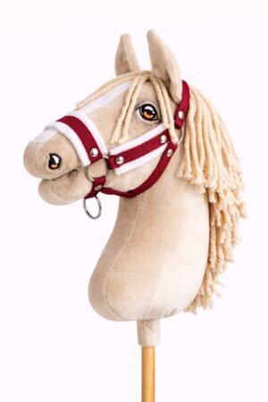Halter reglabil pentru Hobby Horse A3 - burgundy cu blană albă