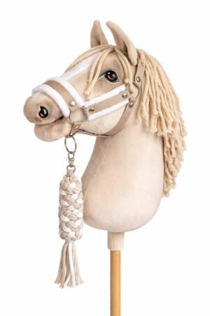 Set pentru Hobby Horse: halter A3 cu blană albă + Cablu din cablu - alb-bej