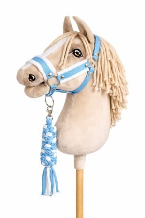 Set pentru Hobby Horse: halter A3 cu blană albă + Cablu din cablu - alb-albastru deschis