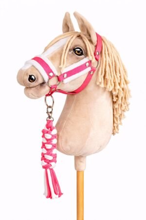 Set pentru Hobby Horse: halter A3 cu blană albă + Cablu din cablu - alb-roz închis