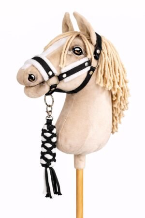 Set pentru Hobby Horse: halter A3 cu blană albă + Cablu din cablu - alb-negru
