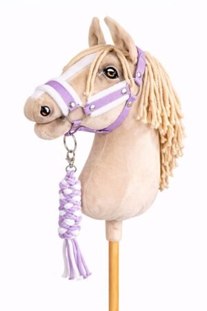 Set pentru Hobby Horse: halter A3 cu blană albă + Cablu din sfoară - alb-mov