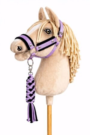 Set pentru Hobby Horse: halter A3 cu blană neagră + Cablu din cablu - negru-mov