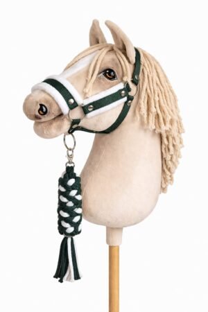 Set pentru Hobby Horse: halter A3 cu blană albă + Cablu din cablu - verde sticlă albă
