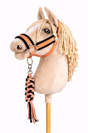 Set pentru Hobby Horse: halter A3 cu blană neagră + Cablu din cablu - negru-portocaliu