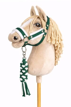 Set pentru Hobby Horse: halter A3 cu blană albă + Cablu din cablu - alb-verzui