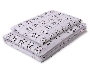 Set de așternut pentru bebeluși din bumbac 2 bucăți 120x90 cm - panda gri