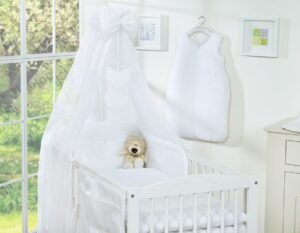 Set de lenjerie de pat de 5 piese 135x100 cu baldachin - Hanging Hearts alb