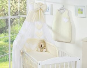 Set de așternut de 5 bucăți 135x100 cu baldachin - cremă Hanging Hearts