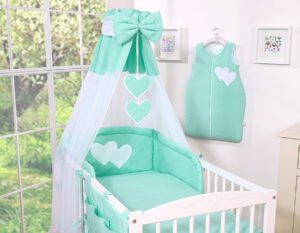 Set de lenjerie de pat de 5 bucăți 135x100 - Hanging Hearts mint