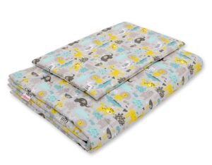 Set de așternut de 2 bucăți cu umplutură 120x90 cm - animale gri-mentă