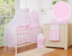 Set de așternut de 5 bucăți cu plasă de țânțari - Fâșii roz Hanging Hearts