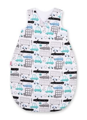 Sac de dormit din bumbac pentru copii, mărimea M, 3-12 luni, TOG 2.5, toate anotimpurile - mașini gri și turcoaz