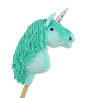 Hobby Horse Unicorn pe un băț - mentă cu coamă mentă și corn argintiu A4