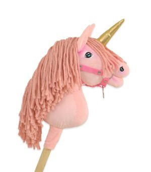 Hobby Horse Unicorn pe un băț - roz cu coamă roz și corn auriu A4