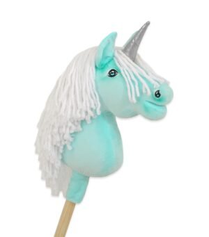 Hobby Horse Unicorn on a stick - mentă cu coamă albă și corn argintiu A4