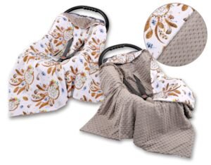 Pătură mare cu scaun auto cu două fețe pentru bebeluși - Dream catchers alb