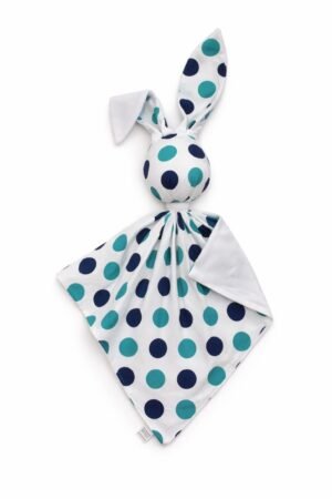 DOUDOU Cuddly bunny bumbacac și minky cu două fețe - Puncte mentă și bleumarin închis - alb