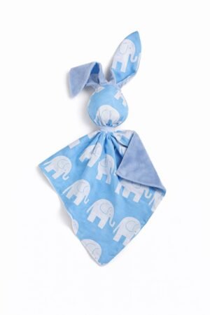 DOUDOU Cuddly bunny bumbac și minky cu două fețe - Elefanți albaștri - albaștri