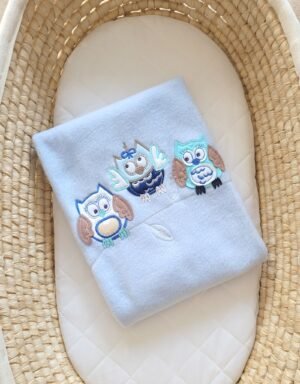 Pătură din fleece polară pentru bebeluși - Owls Bigi Zibi & Adele - albastru aprins