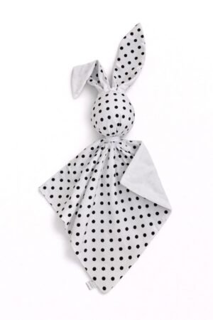 DOUDOU Cuddly bunny bumbac cu două fețe și minky - Puncte negre - alb