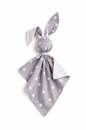 DOUDOU Cuddly bunny bumbac și minky cu două fețe - Stele gri - alb