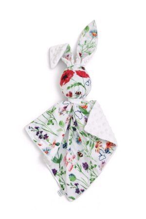 DOUDOU Cuddly bunny bumbac cu două fețe și minky - Meadow - alb