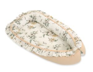 Baby Nest Premium Cocoon pentru sugari cu volane - Clematis pe fond bej