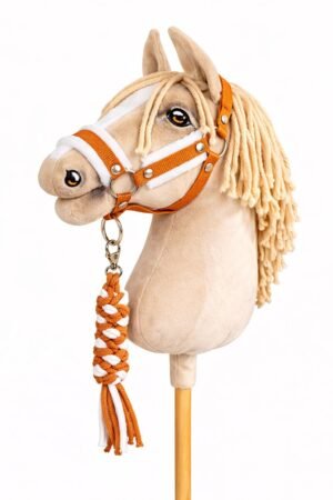 Set pentru Hobby Horse: halter A3 cu blană albă + Cablu din sfoară - alb-roșcat